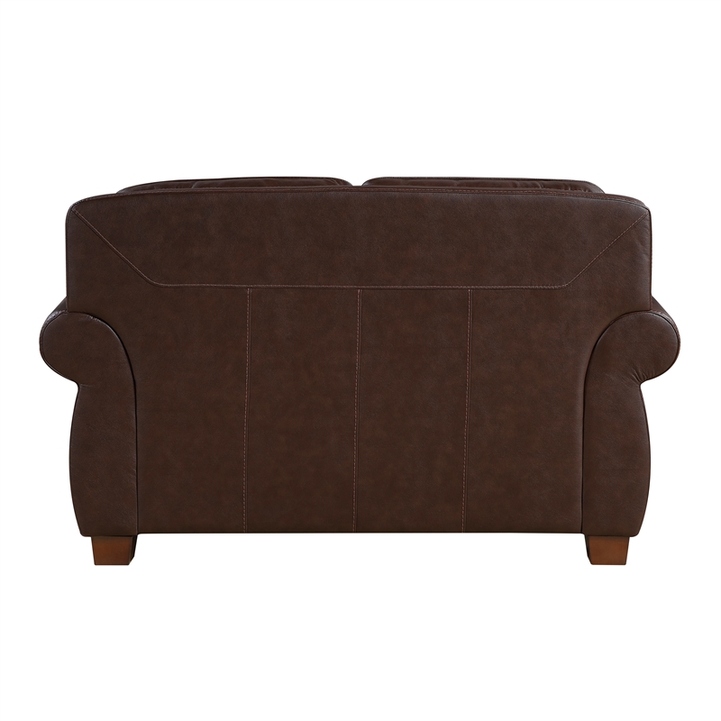 Pemberly Row Top-Grain Leather 2-Piece Sofa and Loveseat Set in Brown