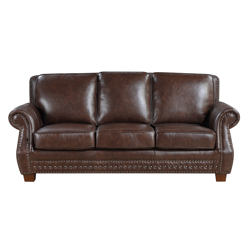 Pemberly Row Top-Grain Leather 2-Piece Sofa and Loveseat Set in Brown