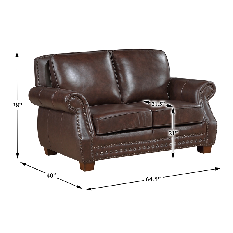 Pemberly Row Top-Grain Leather 2-Piece Sofa and Loveseat Set in Brown