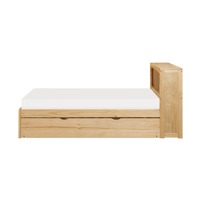 Pemberly Row Wood Twin Bookcase Bed With Twin Trundle in Natural Pine