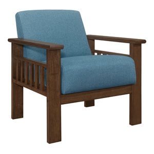 Pemberly Row Mid-Century Solid Wood and Fabric Accent Chair in Walnut & Blue