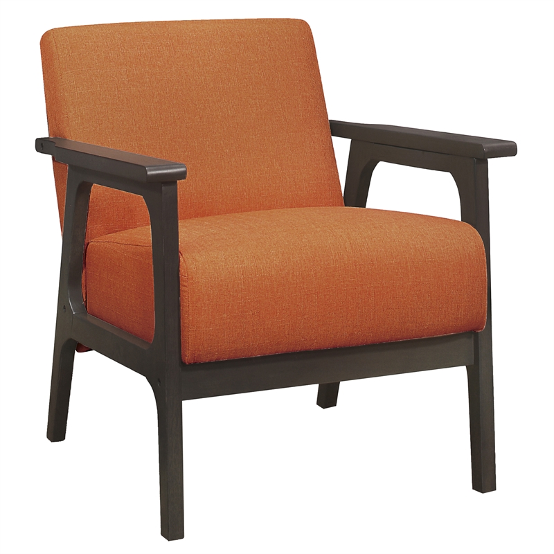 Pemberly Row Solid Rubberwood and Fabric Upholstered Accent Chair in Orange