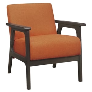 Pemberly Row Solid Rubberwood and Fabric Upholstered Accent Chair in Orange
