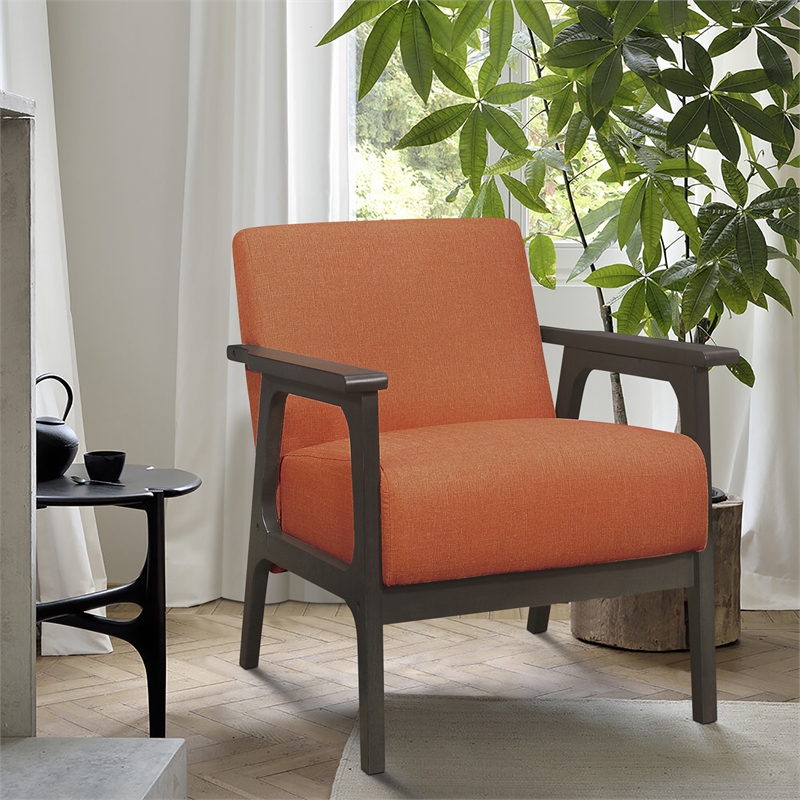 Pemberly Row Solid Rubberwood and Fabric Upholstered Accent Chair in Orange