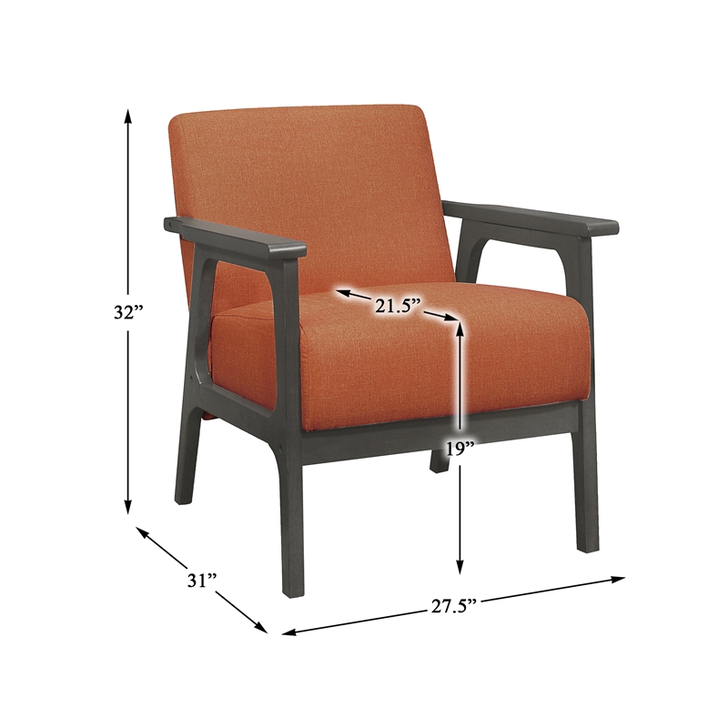 Pemberly Row Solid Rubberwood and Fabric Upholstered Accent Chair in Orange