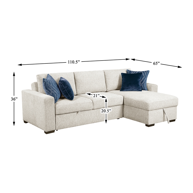 Pemberly Row Microfiber 2-Pc Sectional Sleeper With Reversible Chaise in Beige