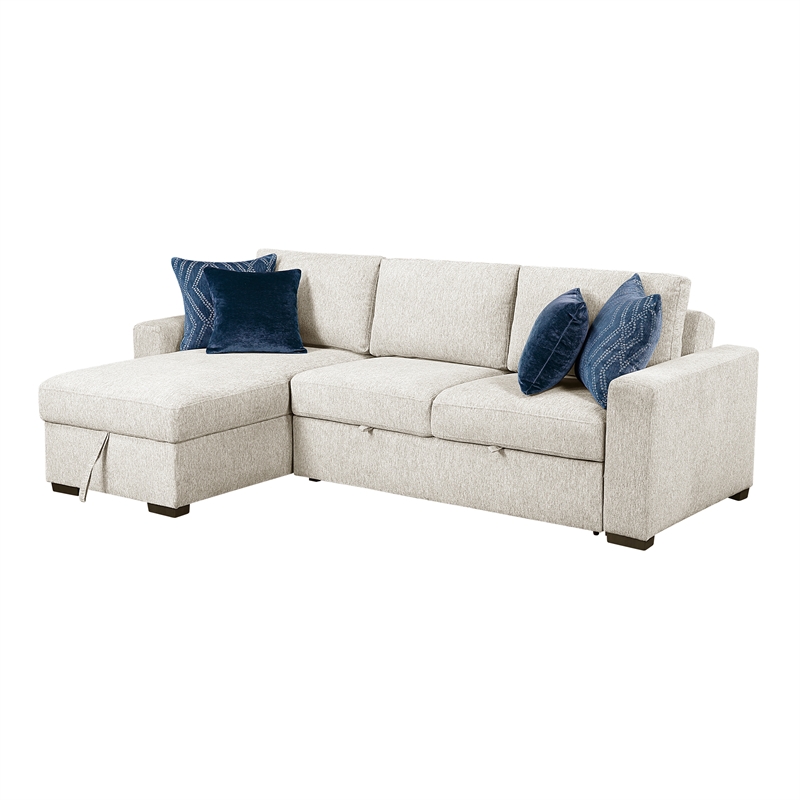 Pemberly Row Microfiber 2-Pc Sectional Sleeper With Reversible Chaise in Beige