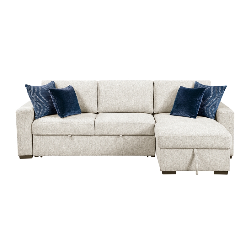 Pemberly Row Microfiber 2-Pc Sectional Sleeper With Reversible Chaise in Beige