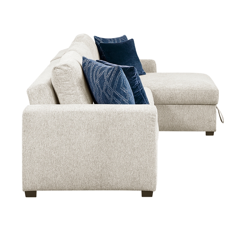 Pemberly Row Microfiber 2-Pc Sectional Sleeper With Reversible Chaise in Beige