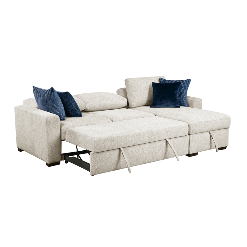 Pemberly Row Microfiber 2-Pc Sectional Sleeper With Reversible Chaise in Beige