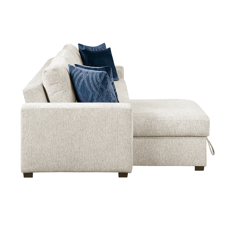 Pemberly Row Microfiber 2-Pc Sectional Sleeper With Reversible Chaise in Beige