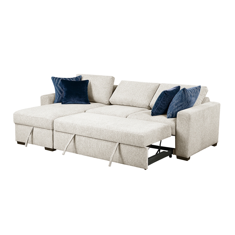 Pemberly Row Microfiber 2-Pc Sectional Sleeper With Reversible Chaise in Beige