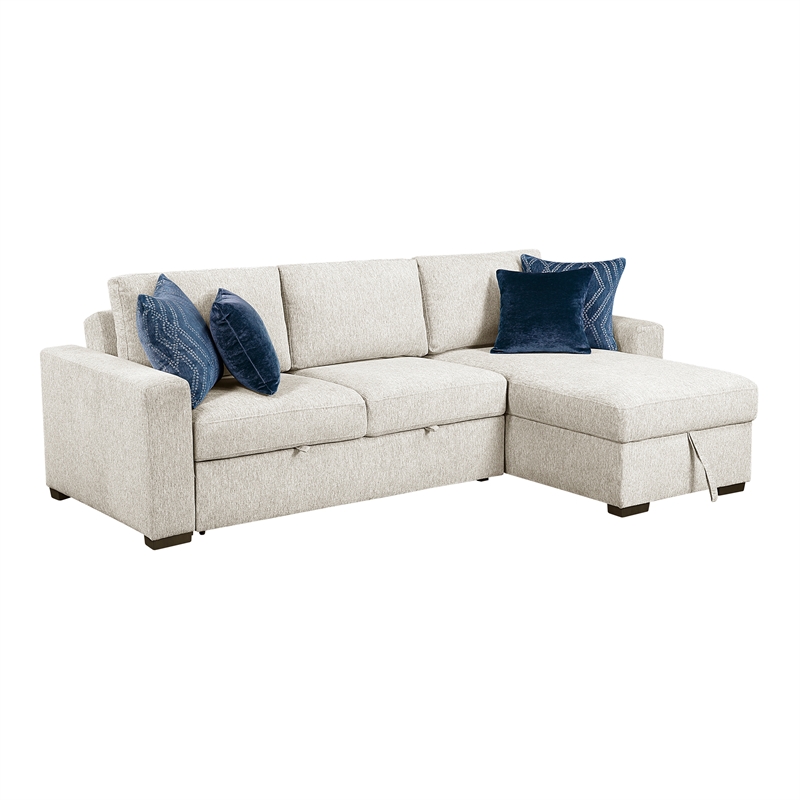 Pemberly Row Microfiber 2-Pc Sectional Sleeper With Reversible Chaise in Beige