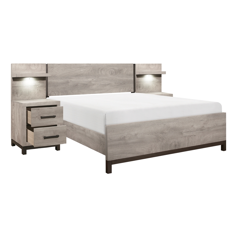 Pemberly Row 5-Piece Full Wall Bed Set in Light Gray (97 x 80.5 x 43.5H)