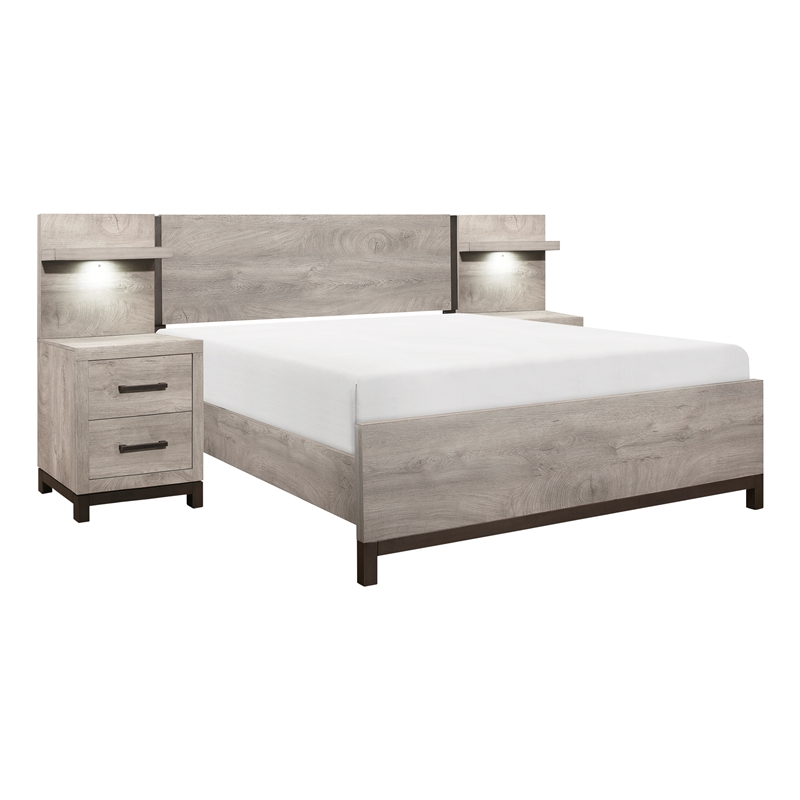 Pemberly Row 5-Piece Full Wall Bed Set in Light Gray (97 x 80.5 x 43.5H)