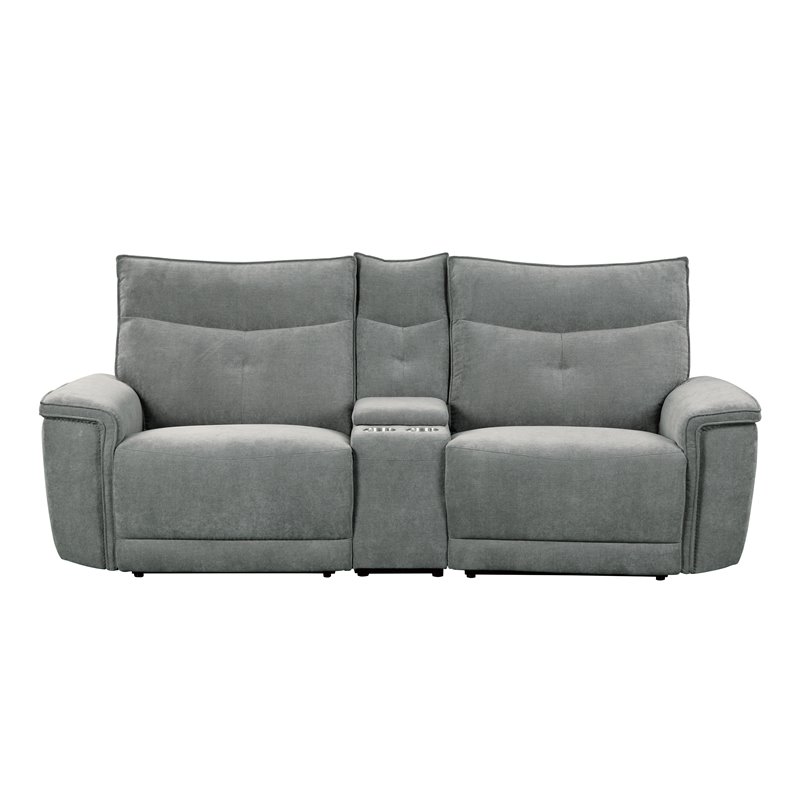 Pemberly Row 3-Piece Power Reclining Loveseat With USB & Cupholders in Dark Gray