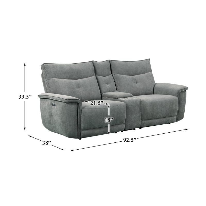 Pemberly Row 3-Piece Power Reclining Loveseat With USB & Cupholders in Dark Gray