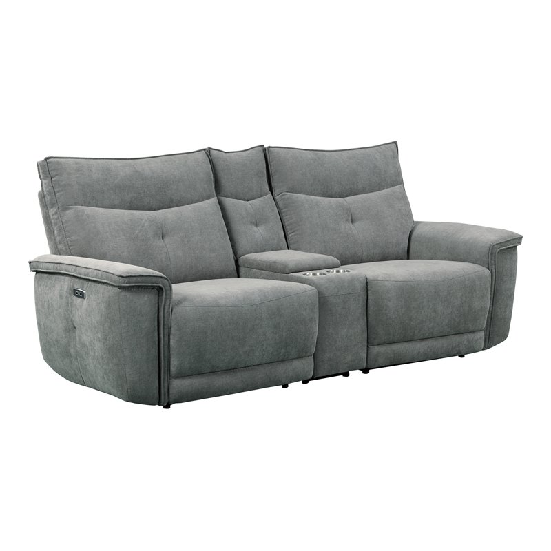 Pemberly Row 3-Piece Power Reclining Loveseat With USB & Cupholders in Dark Gray