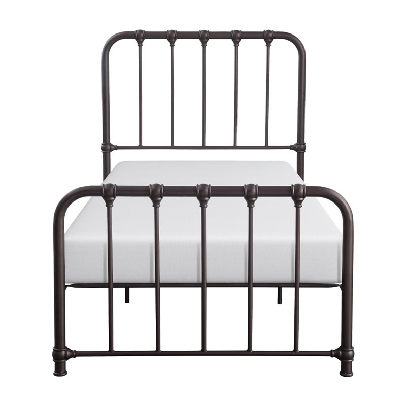 Pemberly Row Twin Metal Platform Bed With Traditional Accents in Dark Bronze