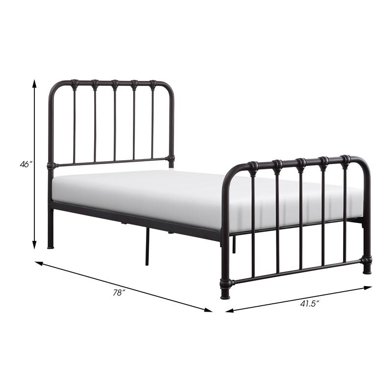 Pemberly Row Twin Metal Platform Bed With Traditional Accents in Dark Bronze