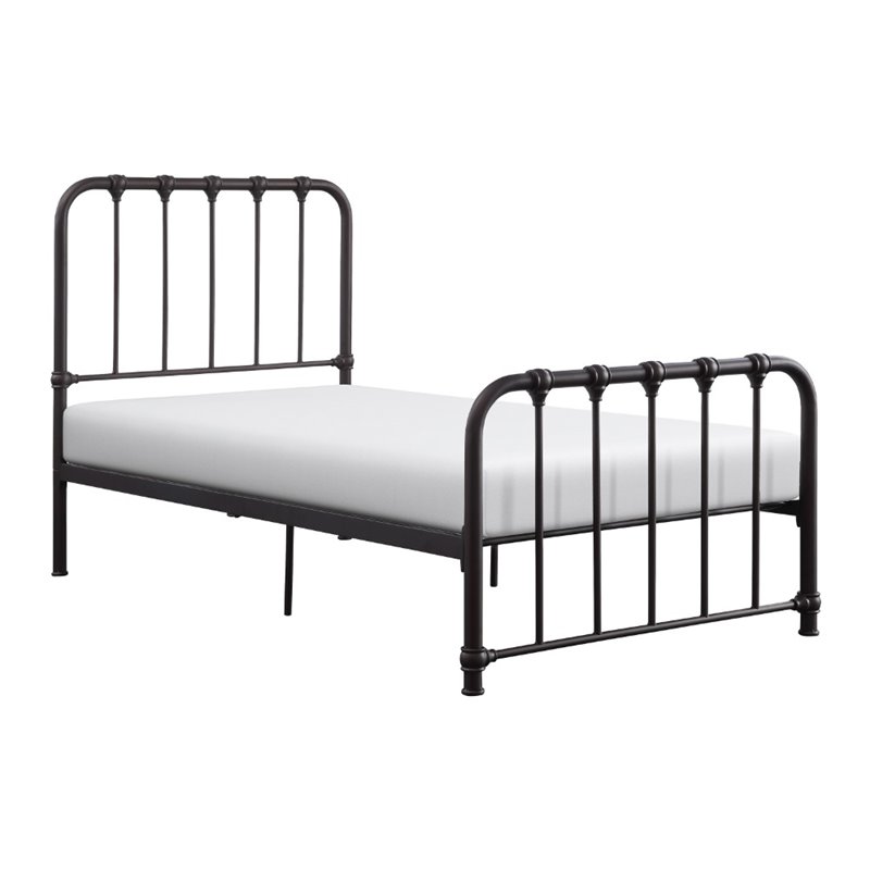 Pemberly Row Twin Metal Platform Bed With Traditional Accents in Dark Bronze