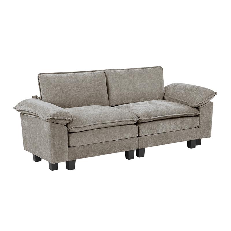 Pemberly Row Chenille Loveseat With Reversible Cushions in Dark Pewter
