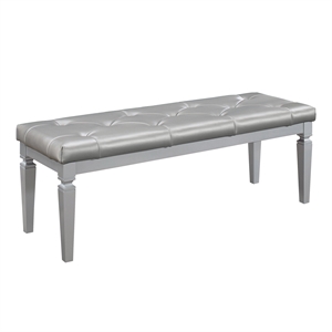 Pemberly Row Button-Tufted Faux Leather Bed Bench in Silver Finish