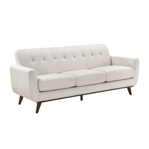 Pemberly Row Textured Fabric Sofa With Tufted Back and Wood Legs in Beige