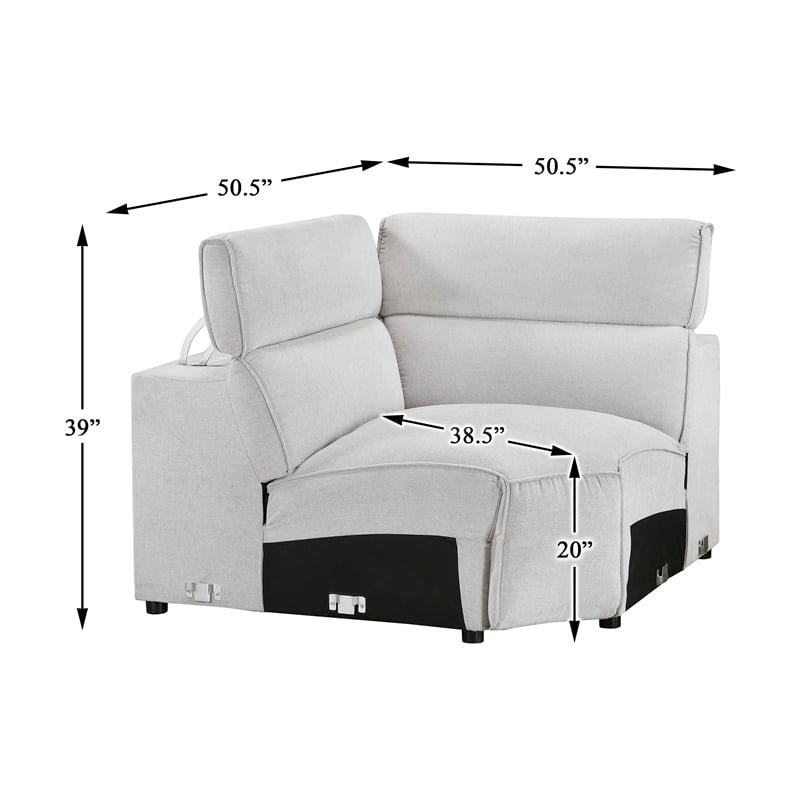 Pemberly Row Modular Corner Seat With Adjustable Headrest in Light Gray