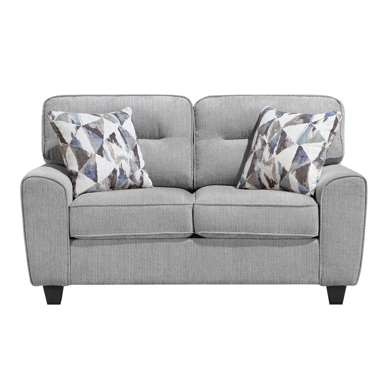 Pemberly Row Chenille Loveseat With Reversible Cushions and Pillows in Gray