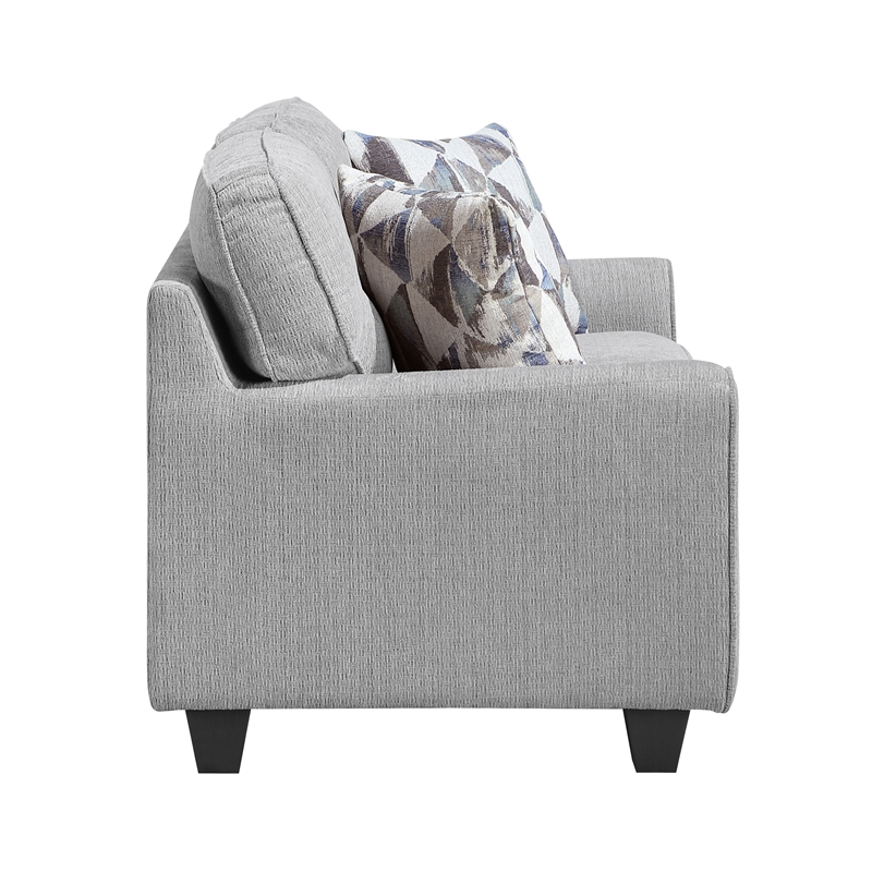 Pemberly Row Chenille Loveseat With Reversible Cushions and Pillows in Gray