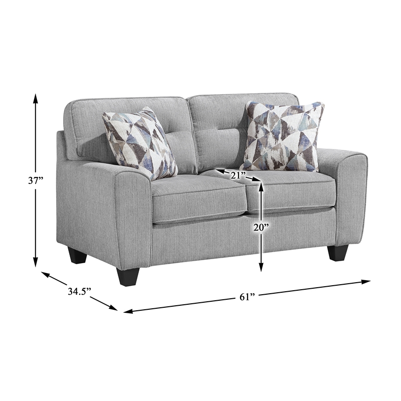 Pemberly Row Chenille Loveseat With Reversible Cushions and Pillows in Gray