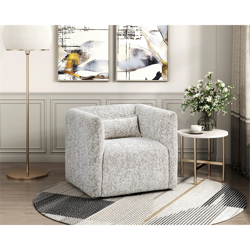 Pemberly Row Jacquard 360-Degree Swivel Cube Chair With Lumbar Pillow in Beige