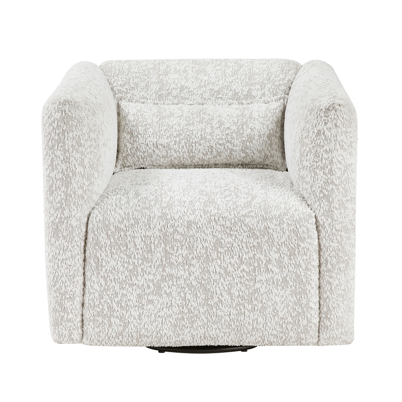 Pemberly Row Jacquard 360-Degree Swivel Cube Chair With Lumbar Pillow in Beige