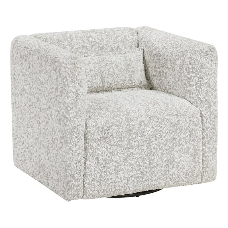 Pemberly Row Jacquard 360-Degree Swivel Cube Chair With Lumbar Pillow in Beige