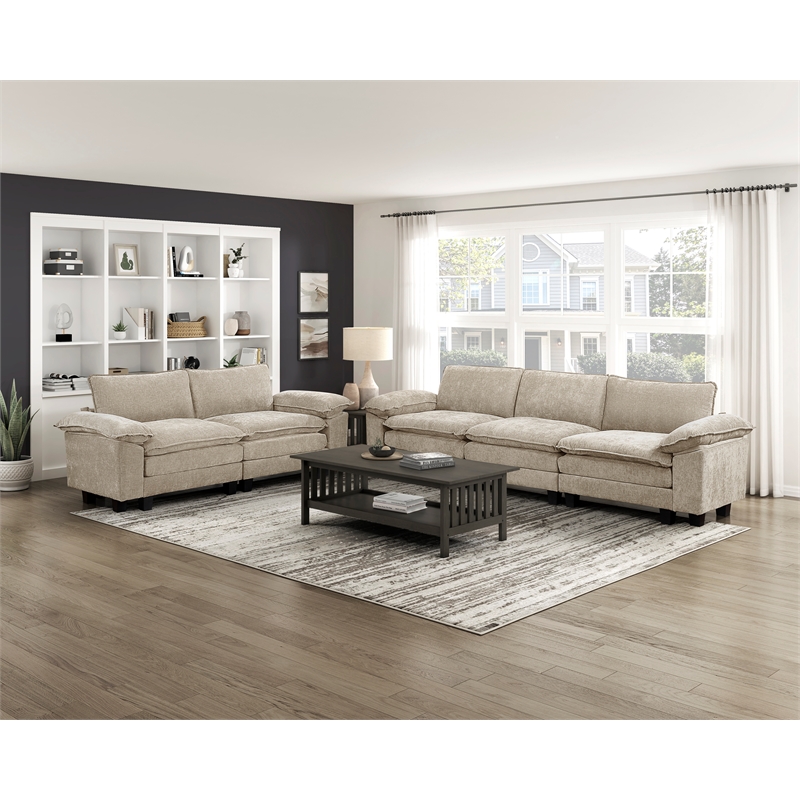 Pemberly Row Chenille Loveseat With Reversible Zippered Cushions in Taupe