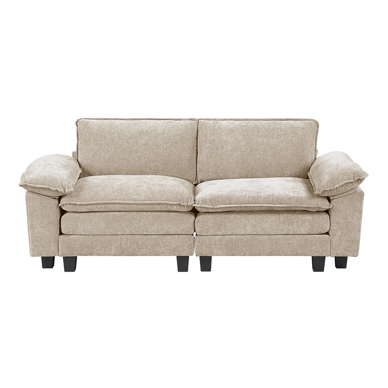 Pemberly Row Chenille Loveseat With Reversible Zippered Cushions in Taupe