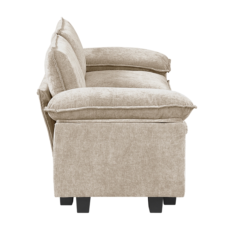 Pemberly Row Chenille Loveseat With Reversible Zippered Cushions in Taupe