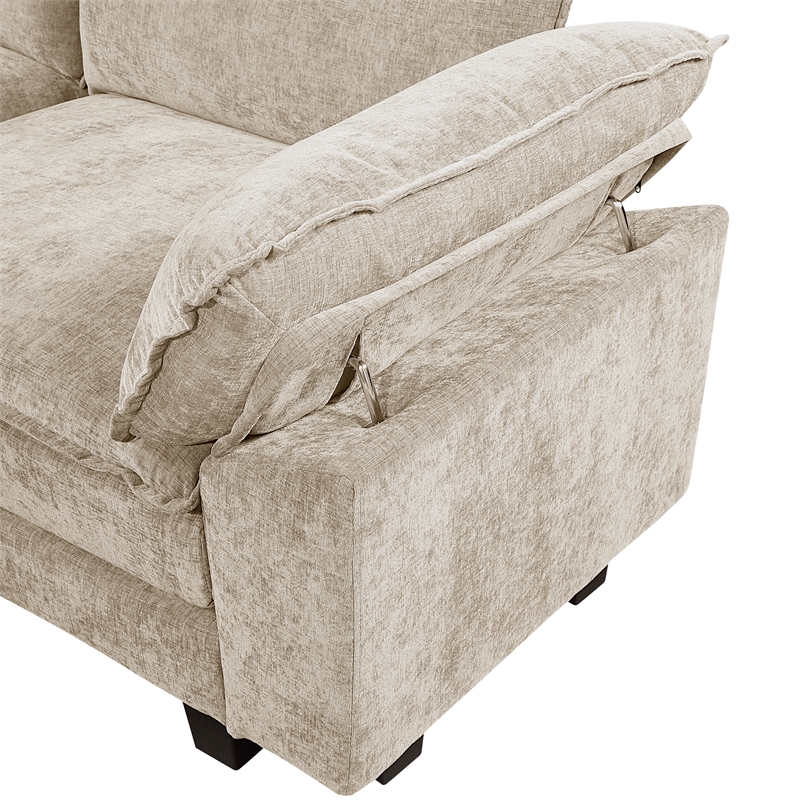 Pemberly Row Chenille Loveseat With Reversible Zippered Cushions in Taupe