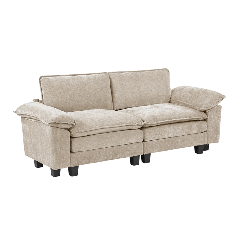 Pemberly Row Chenille Loveseat With Reversible Zippered Cushions in Taupe