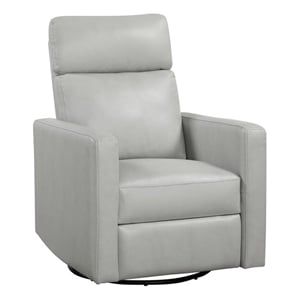 Pemberly Row Breathable Faux Leather Swivel Glider Reclining Chair in Smoke