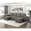 Pemberly Row Boucle U-Shaped Sectional With 2 Chaises & Pull-Out Bed in Brown