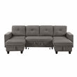 Pemberly Row Boucle U-Shaped Sectional With 2 Chaises & Pull-Out Bed in Brown