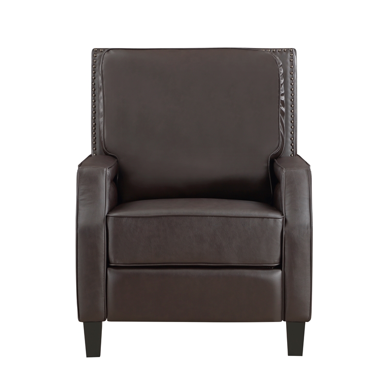 Pemberly Row Faux Leather Upholstered Push Back Recliner in Dark Brown