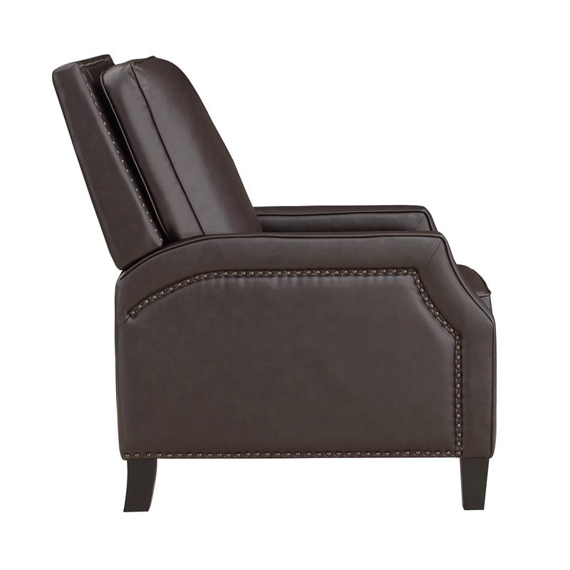 Pemberly Row Faux Leather Upholstered Push Back Recliner in Dark Brown