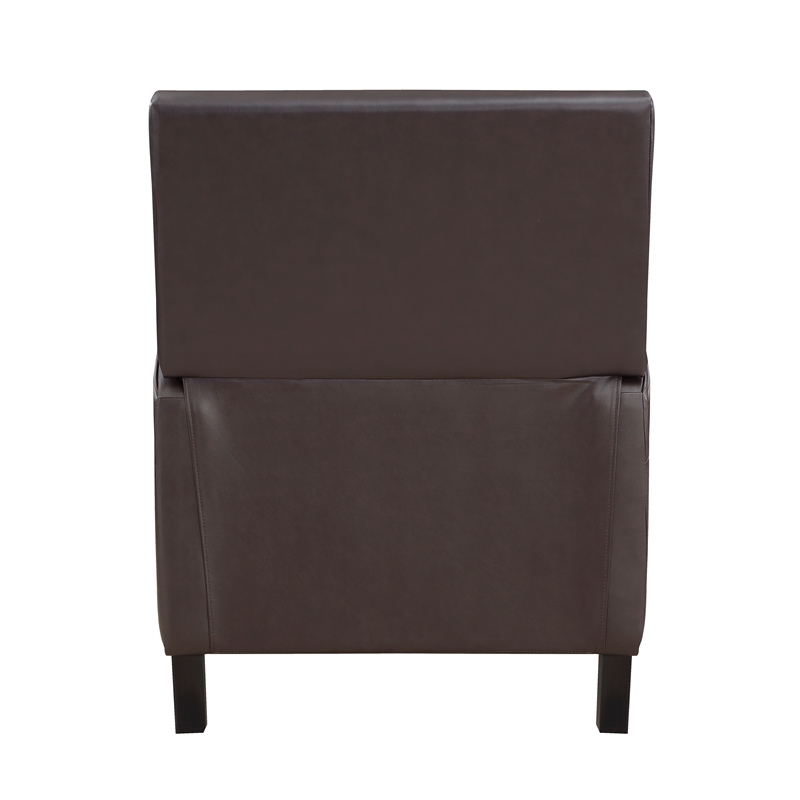 Pemberly Row Faux Leather Upholstered Push Back Recliner in Dark Brown