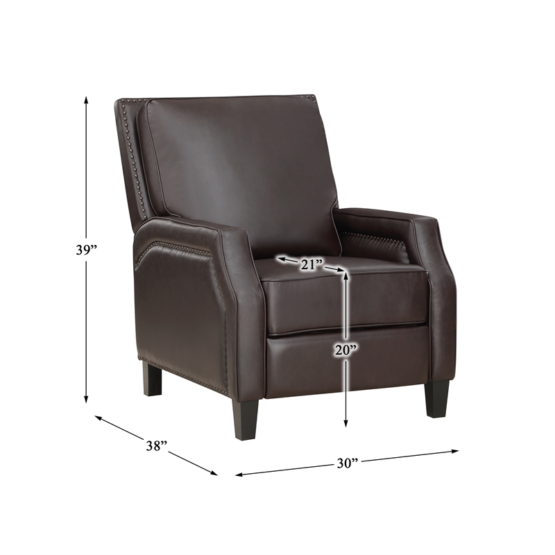 Pemberly Row Faux Leather Upholstered Push Back Recliner in Dark Brown