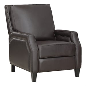 Pemberly Row Faux Leather Upholstered Push Back Recliner in Dark Brown