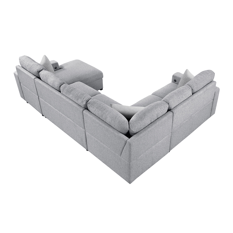 Pemberly Row Boucle 4-Piece Sectional With Right Chaise and Pull-Out Bed in Gray