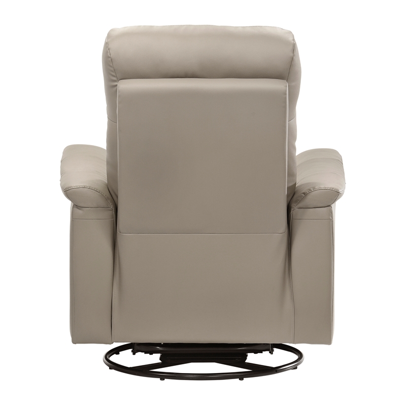 Pemberly Row Top-Grain Leather Swivel Glider Reclining Chair in Latte